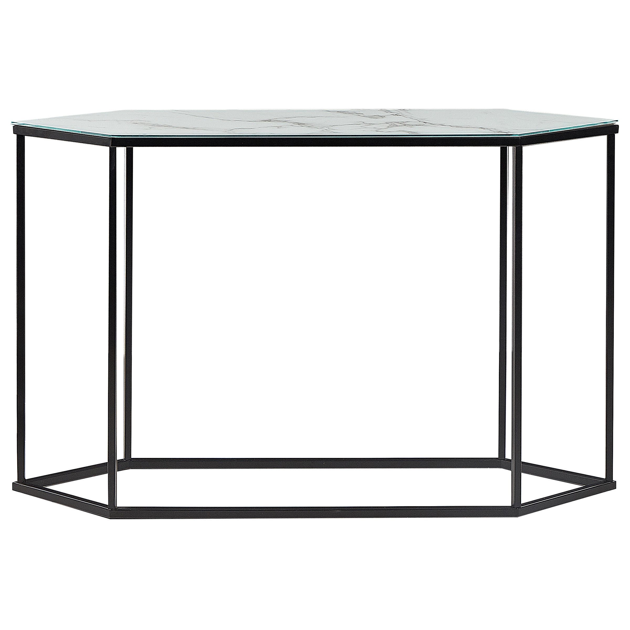 KONSOLENTISCH Marmor Optik weiß/schwarz Perrin - Schwarz/Weiß, Glas (35/120/75cm) - Beliani