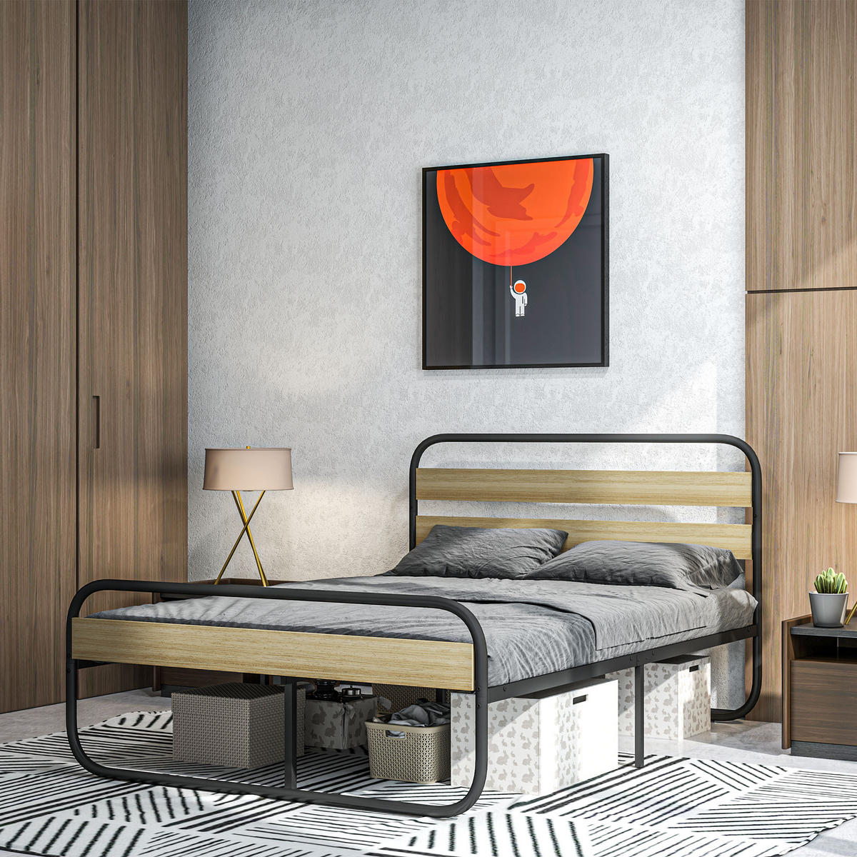 BETT 140x190 cm DE-14574 mit Kopfteil & Lattenrost Holzoptik - Eichefarben, Metall (140/190cm) - ComfortXL