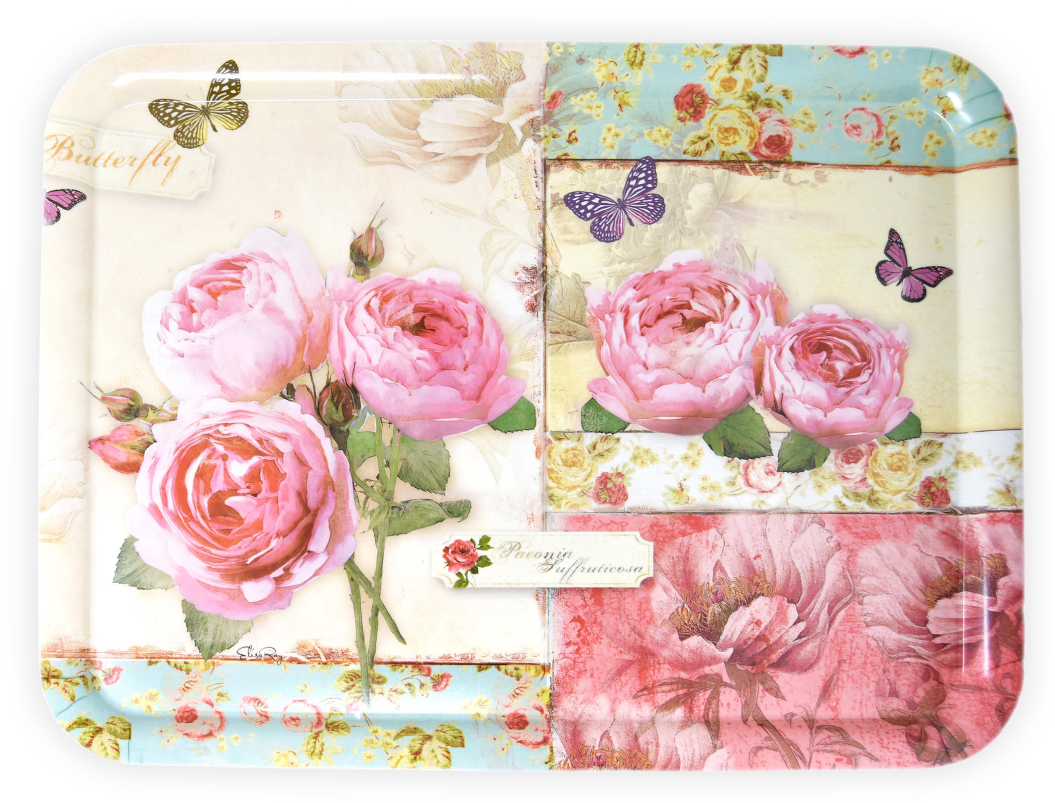 TABLETT England Rosen, rechteckige Melamin Serviertablett 50x37 cm - Rosa, Kunststoff (37/2/50cm) - Lashuma