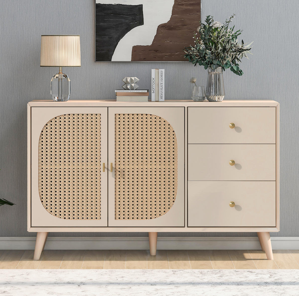 SIDEBOARD aus Spanplatte 120x40x82,5 cm Offwhite mit 2 Türen und 3 Schubladen - Weiß, Holzwerkstoff (120/82.5/40cm) - IVMEU