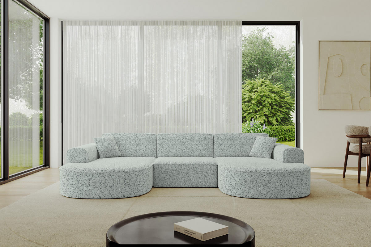 WOHNLANDSCHAFT MARI-U1 - 303x171x79 cm Grün Tissu - Wildeiche/Schwarz, Holzwerkstoff/Kunststoff (303/79/171cm) - ALTDECOR