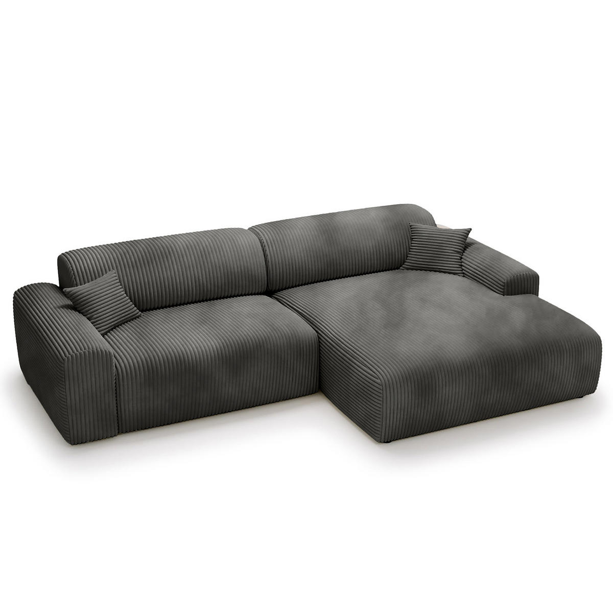 ECKSOFA mit Longchair - Cord - Schwarz/Grau, Kunststoff/Textil (284/178cm) - home24