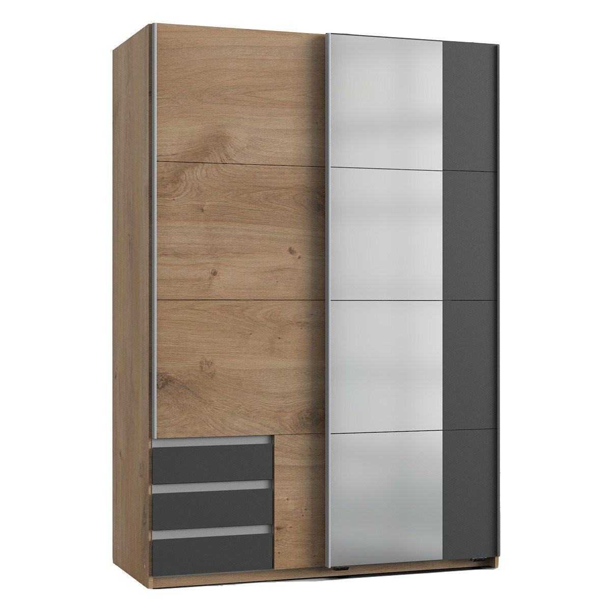 KLEIDERSCHRANK mit 2 Schiebetüren, davon 1 Spiegel - L135 cm - Anthrazit, Holzwerkstoff (65/198/135cm) - Calicosy