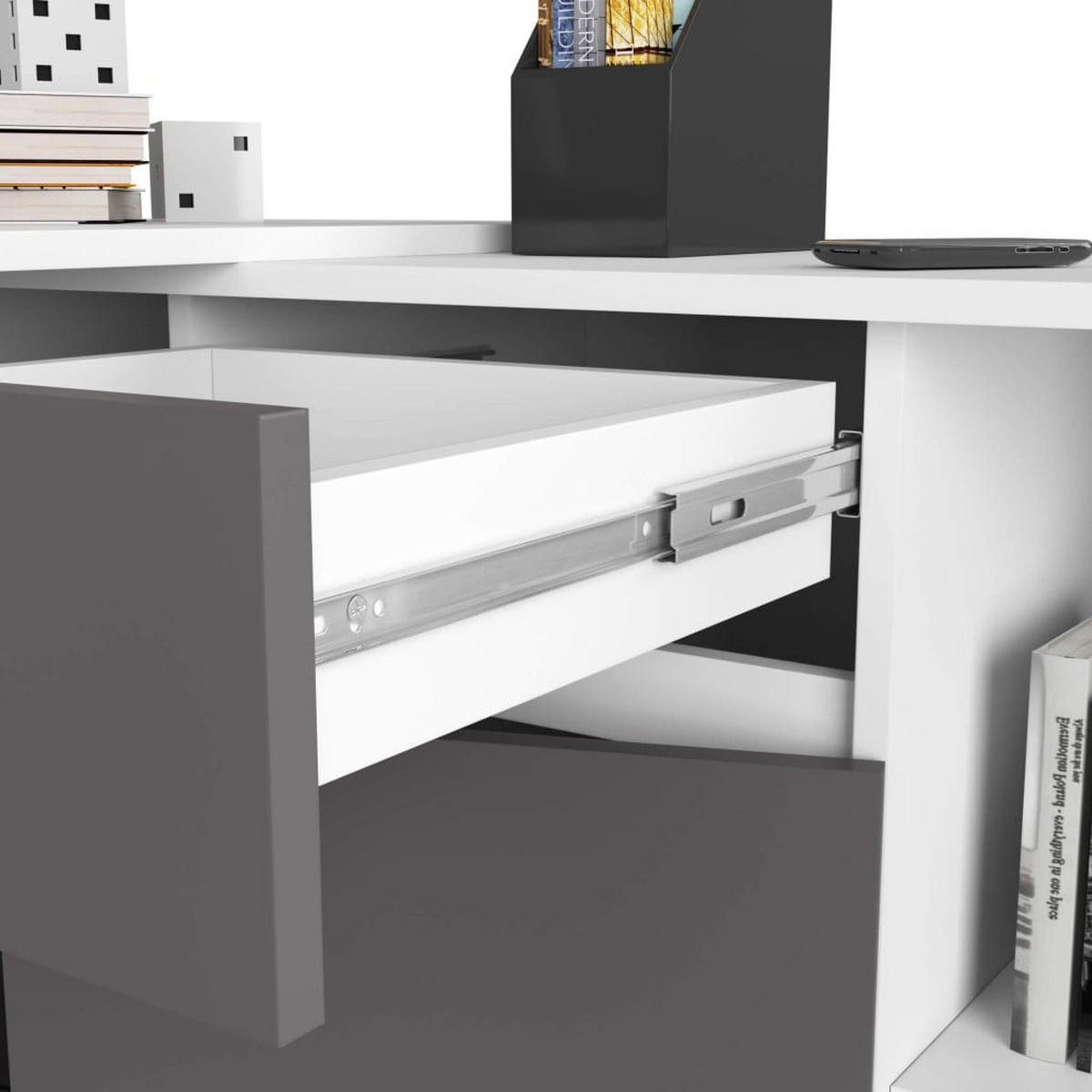 SCHREIBTISCH Weiß, Graphit Grau 79/120/126 - Graphitfarben/Weiß, Holzwerkstoff (126/120/79cm) - RAUMHIRSCH FURNITURE