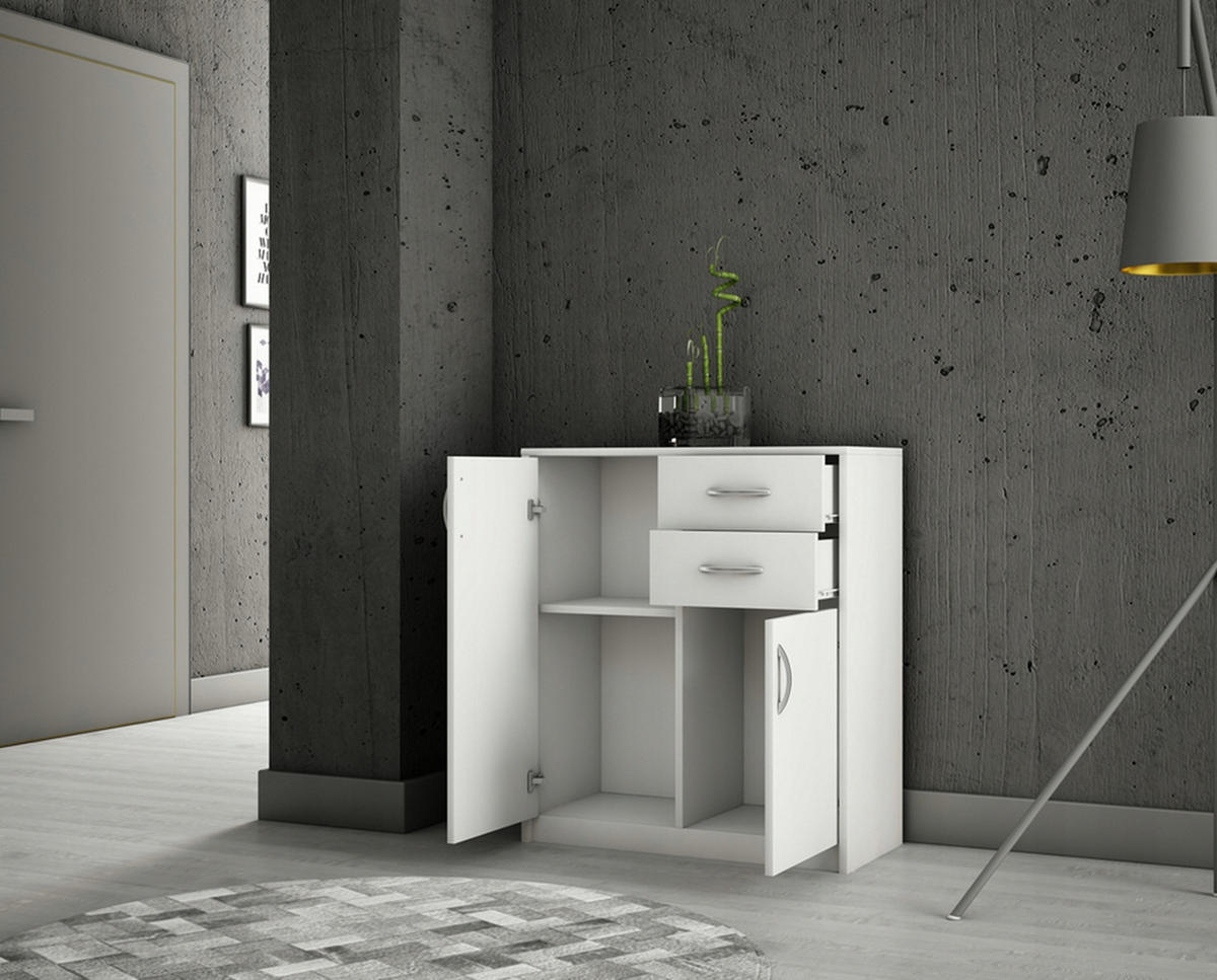 KOMMODE 2-türig Weiß 74/35/85 cm mit 2 Schubladen - Weiß, Holzwerkstoff (74/85/35cm) - Matkam Möbel