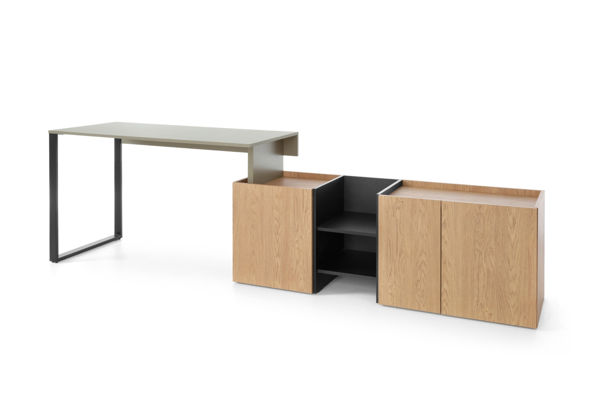 KINDERSCHREIBTISCH SORENTO 08 multifunktional in Eukalyptus/Baltic Düne Eiche/Schwarzer Onyx - Eukalyptusholzfarben/Eichefarben, Holzwerkstoff (249/75/135cm) - Deine Möbel 24