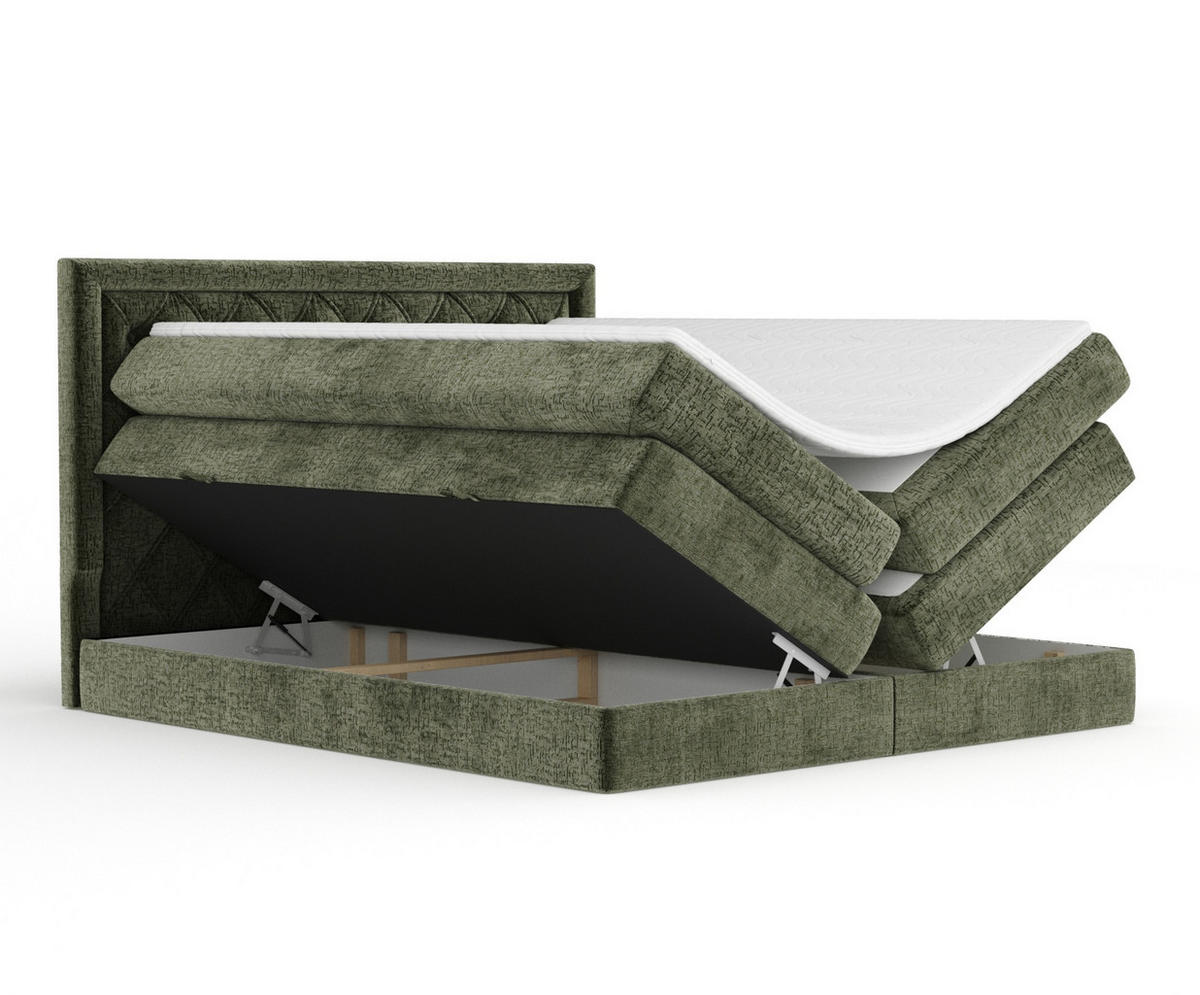 BOXSPRINGBETT Aurelia Olivenfarbe 180/200 cm - Schwarz/Olivgrün, Holz/Holzwerkstoff (180/200cm) - Maison de Reve