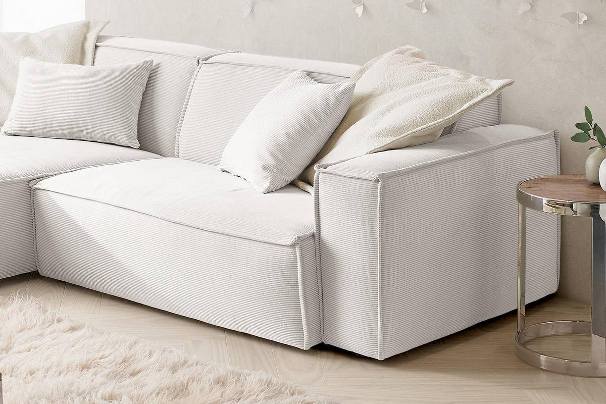 ECKSOFA SAMU Weiß Cord - Schwarz/Weiß, Textil (276/168cm) - KAWOLA