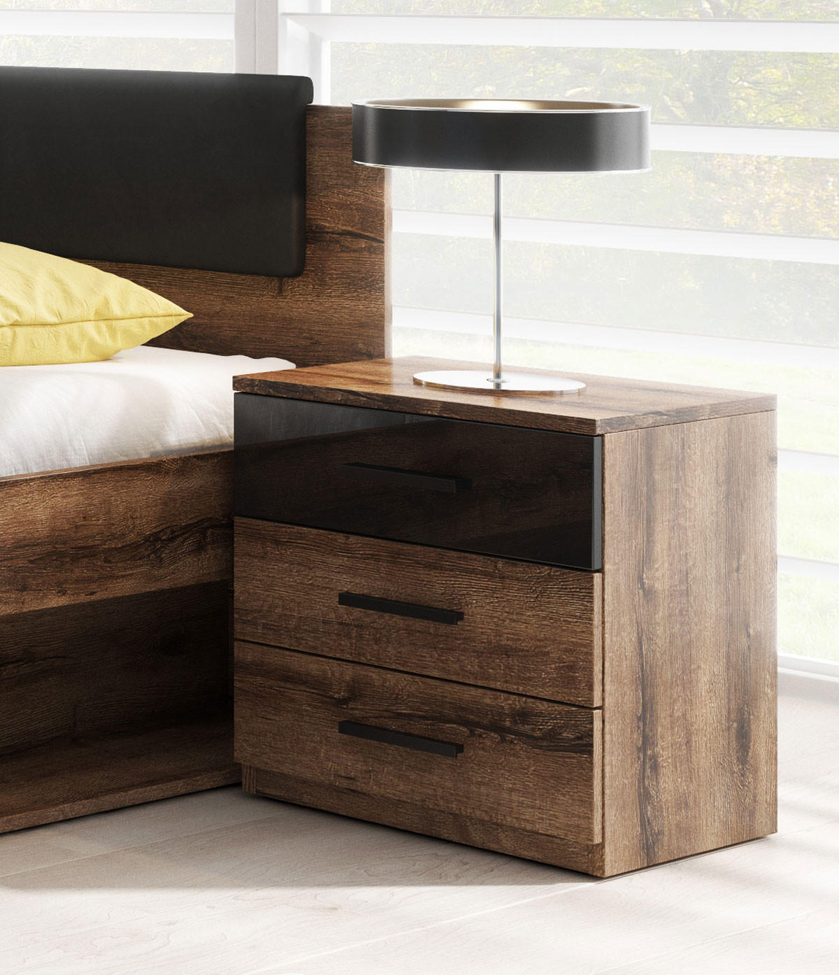 NACHTTISCH 2er-Set Granada Monastery Eiche / Schwarz Hochglanz 47 / 42 / 56 cm - Braun, Holz/Holzwerkstoff (47/56/42cm) - Feldmann-Wohnen