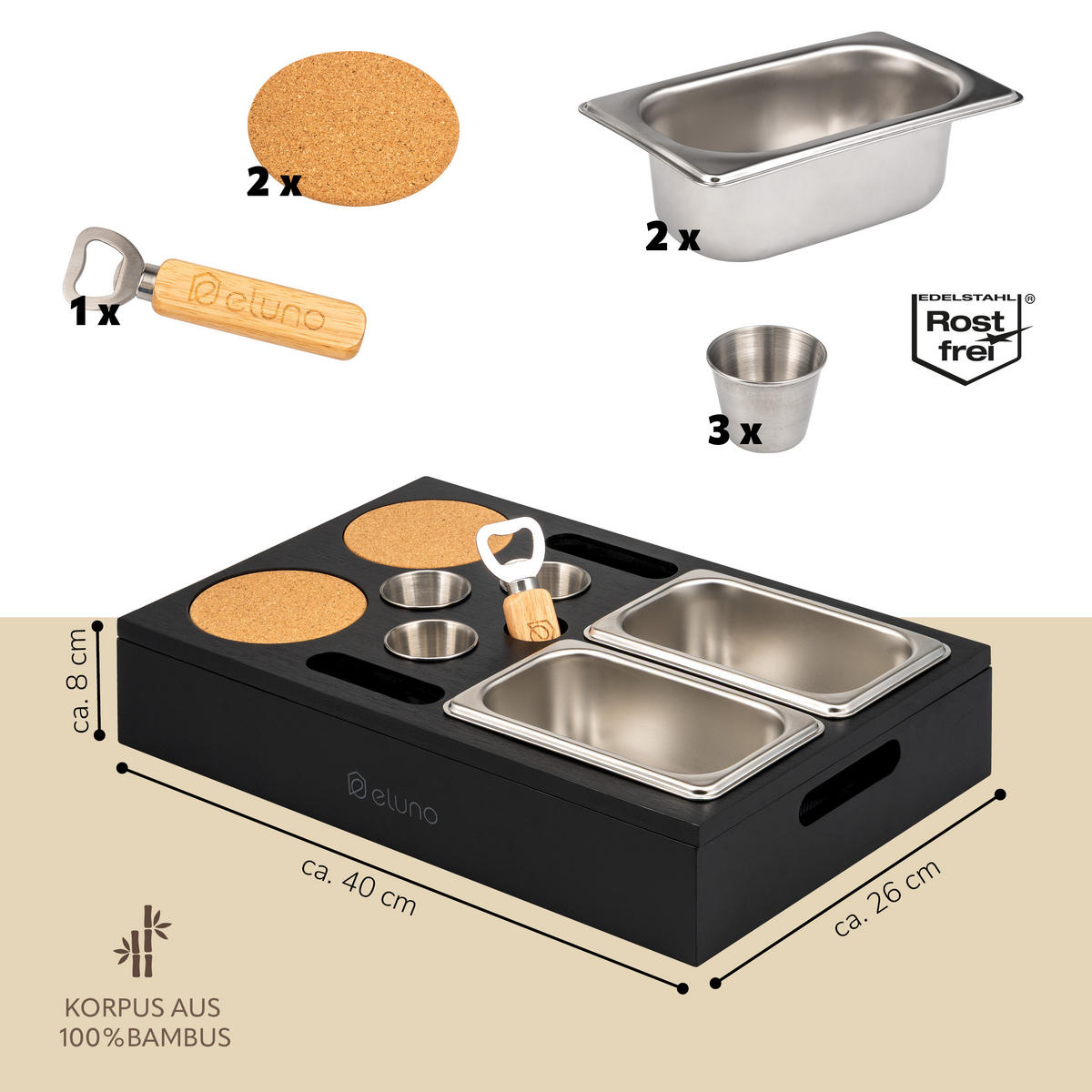 COUCHBAR mit abnehmbarem Deckel, Bambus, schwarz - Schwarz, Holz (26/8/40cm) - eluno