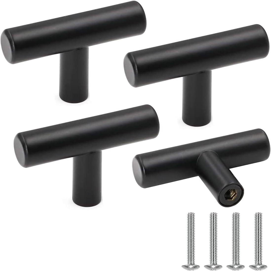 SCHRANKKNOPF Schwarz 4er-Set Edelstahl - Schwarz, Metall (3.2/2/5cm)
