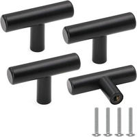 SCHRANKKNOPF Schwarz 4er-Set Edelstahl - Schwarz, Metall (3.2/2/5cm)