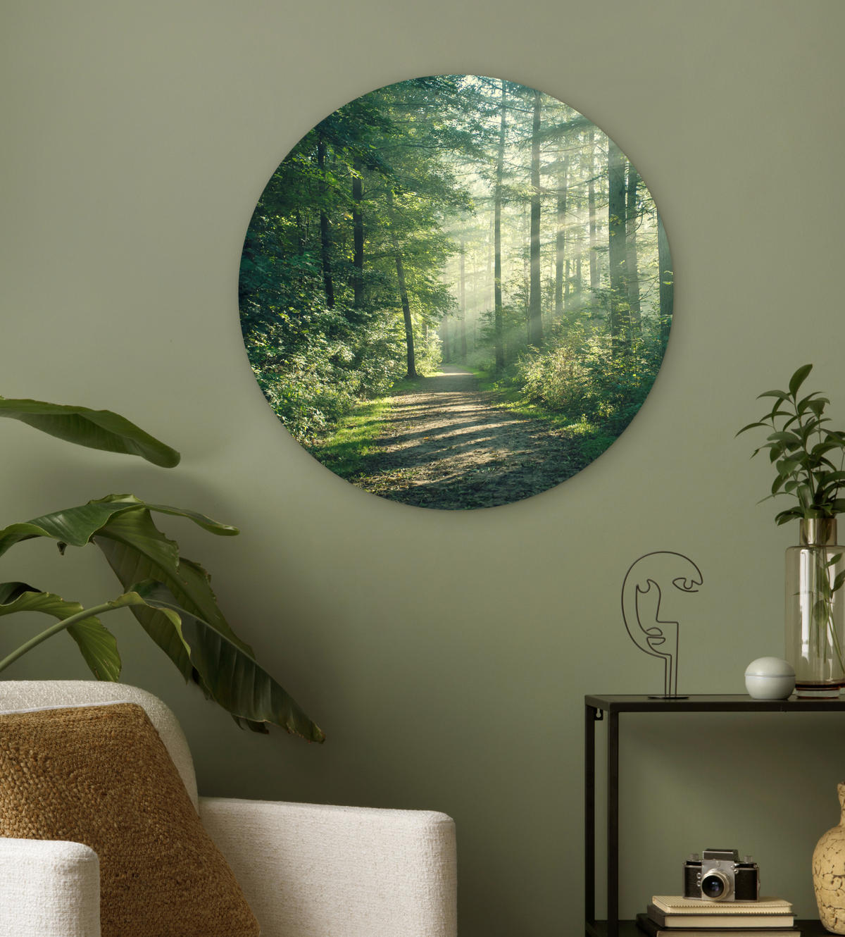 WANDBILD Wald - Weg - Sonne - Bäume - Grün - Natur Wanddeko Schlafzimmer 60x60 cm - Waldgrün, Kunststoff (60/60cm) - MuchoWow