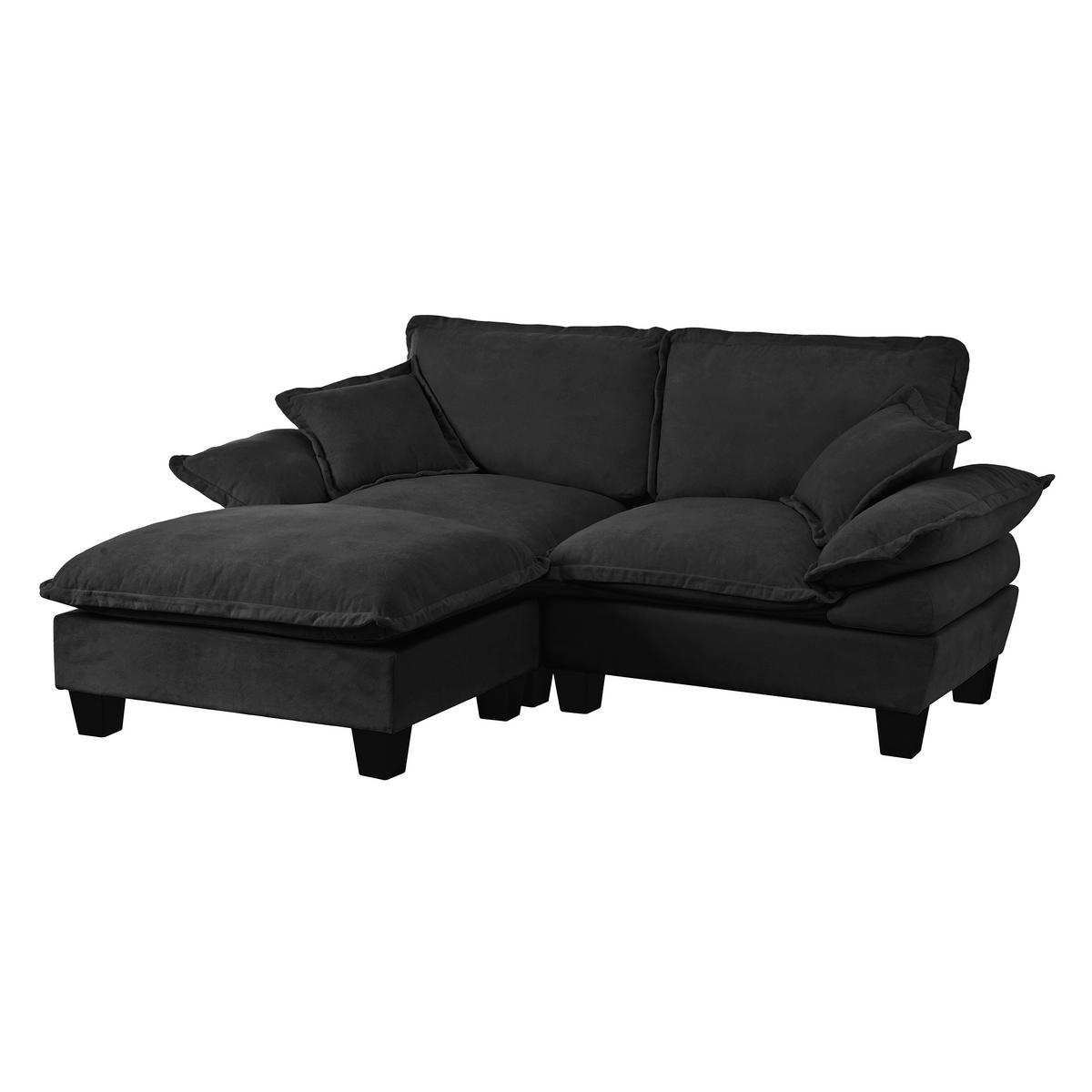 ECKSOFA aus Chenille 194x155x90 cm in Schwarz mit Ottomanen-Modul - Schwarz, Textil (155/90/194cm) - Modfu