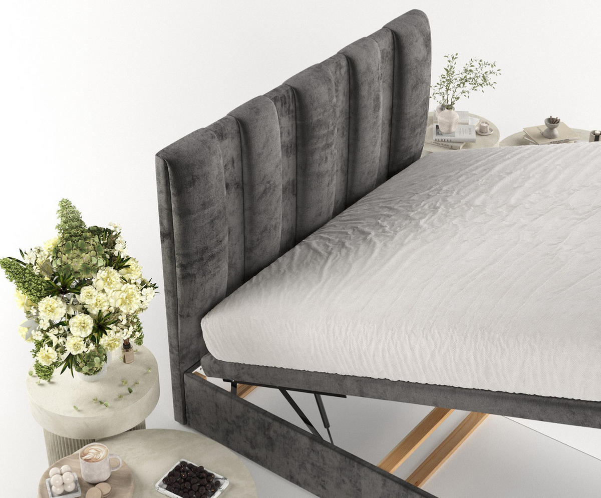 POLSTERBETT Orta mit Stauraum 200/200 cm Stahl im Lotta Stoff - Schwarz/Graphitfarben, Holz/Holzwerkstoff (200/200cm) - AltaBeds