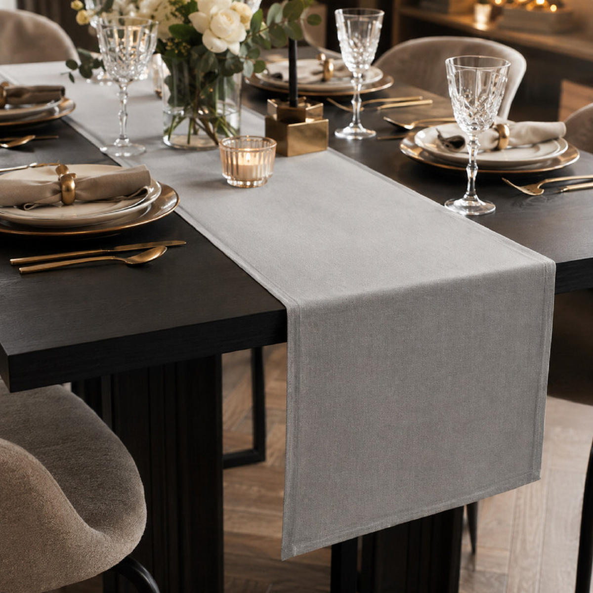 TISCHLÄUFER Hellgrau 40×180cm Leinenoptik, wasserabweisend & waschbar, lange Tischdeko für Esstisch - Hellgrau, Textil (40/180cm) - SHOPENTRA