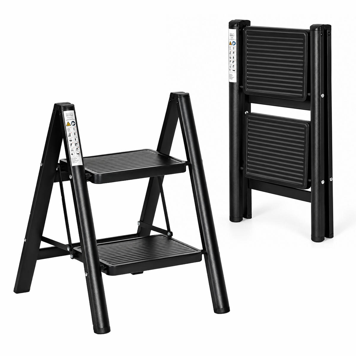 KLAPPTRITTLEITER 2 Stufen Schwarz - Schwarz, Kunststoff/Metall (42/60/48cm) - Mat-Haus