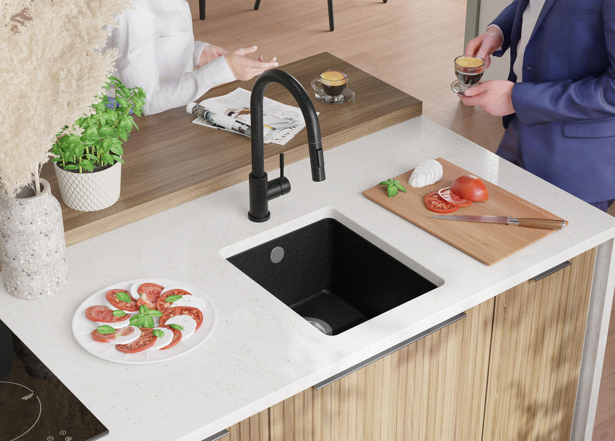 UNTERBAUSPÜLE GRANIT Venedig Easy, 2-er set Anthrazit 36/44 cm 1 Becken + Ablauf-Set ab 40er Unterschrank - Chromfarben/Anthrazit, Kunststoff (36/20/44cm) - Primagran