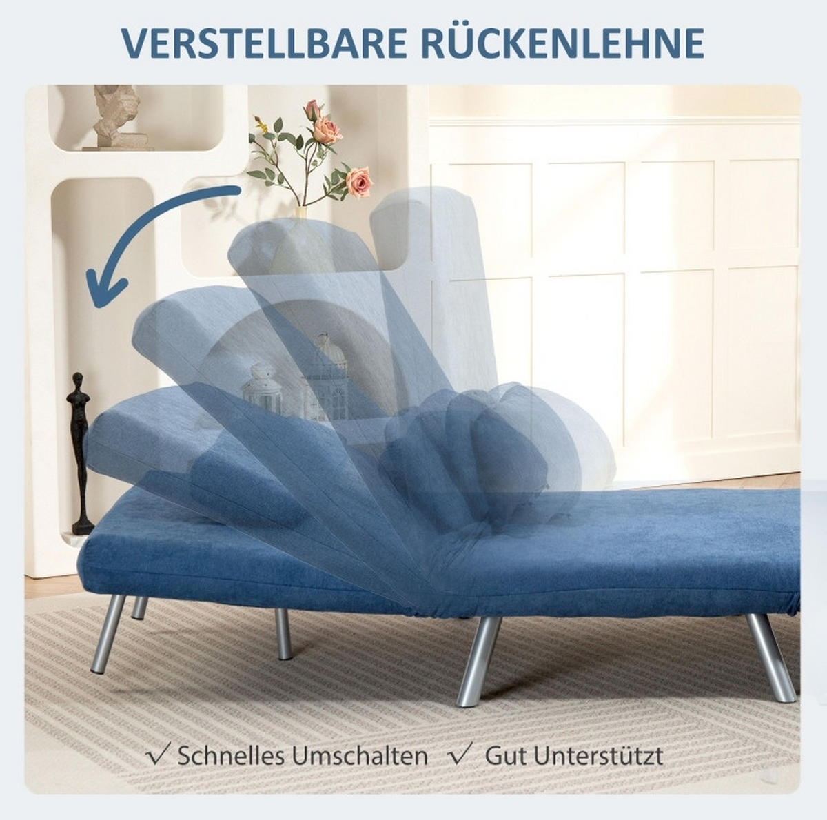 SCHLAFSESSEL in Blau 75x80x83 cm mit Bettfunktion und 5-fach verstellbarer Rückenlehne - Blau, Metall (80/83/75cm) - IVMEU