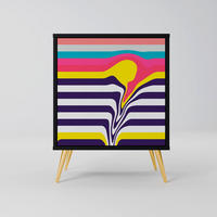 SIDEBOARD TONE COLLAPSE, Schwarz, 57,5x42x75,5 cm, Goldfarbene Metallfüße - Goldfarben/Multicolor, Holzwerkstoff/Metall (57.5/75.5/42cm) - SpaceRebels