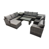 GARTENSOFA SET mit rechteckigem COUCHTISCH Polyrattan 8-Sitzer Dunkelgrau - Dunkelgrau/Grau, Glas/Kunststoff - Fimous