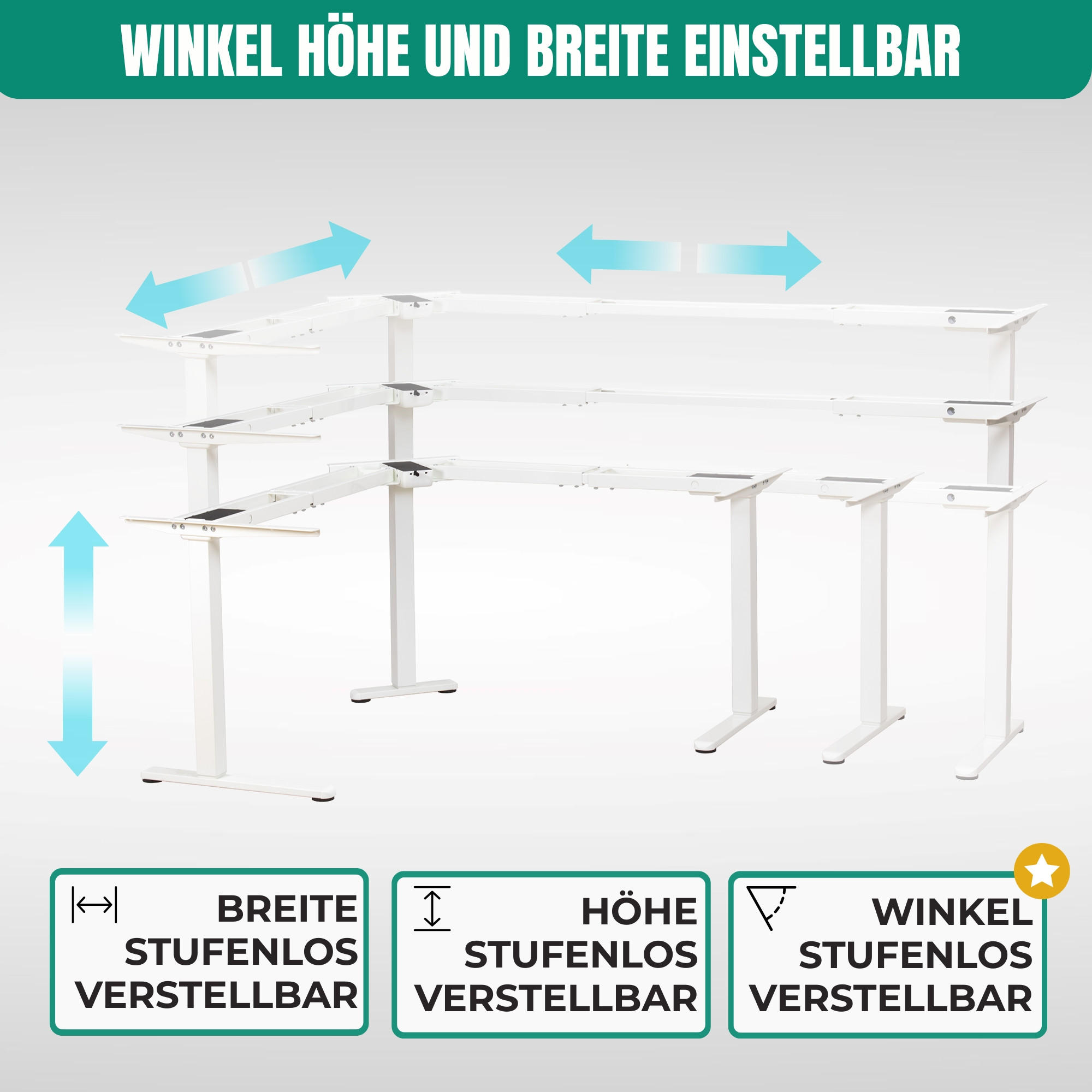 ECK TISCHGESTELL HÖHENVERSTELLBAR Lift L7 weiss - Weiß, Metall (68/180/118cm) - Albatros
