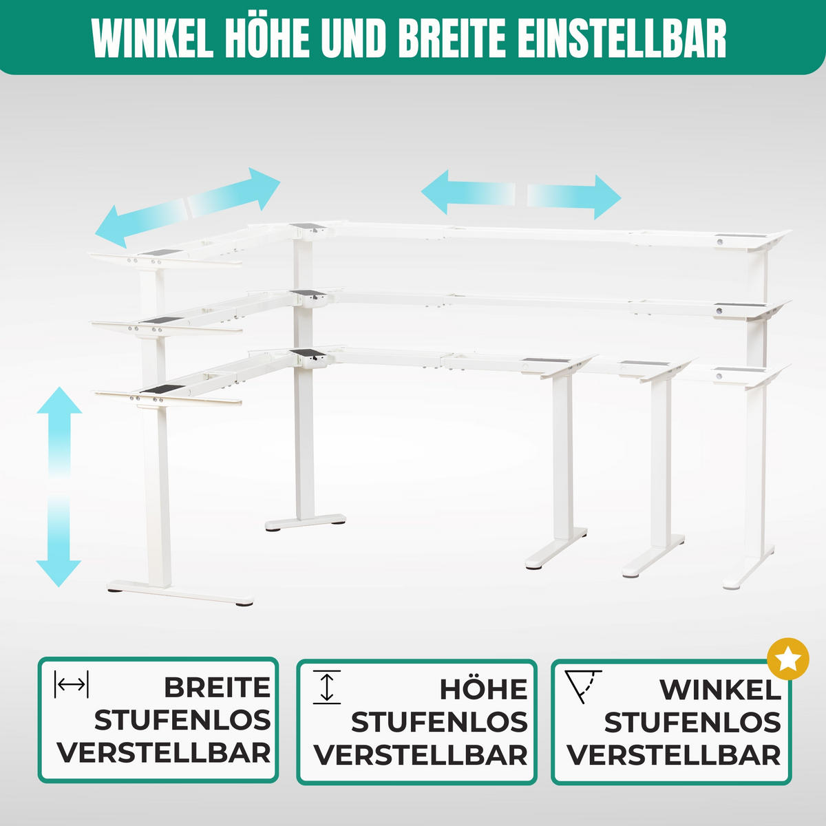ECK TISCHGESTELL HÖHENVERSTELLBAR Lift L7 weiss - Weiß, Metall (68/180/118cm) - Albatros