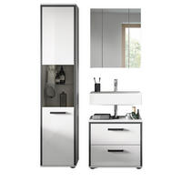 BADMÖBEL-SET 3-teilig weiß Hochglanz, grau 115 x 188 cm, Badkombination, modernes Design - Weiß Hochglanz/Schwarz, Glas/Holzwerkstoff (115/188/37.5cm) - Inn.Furn