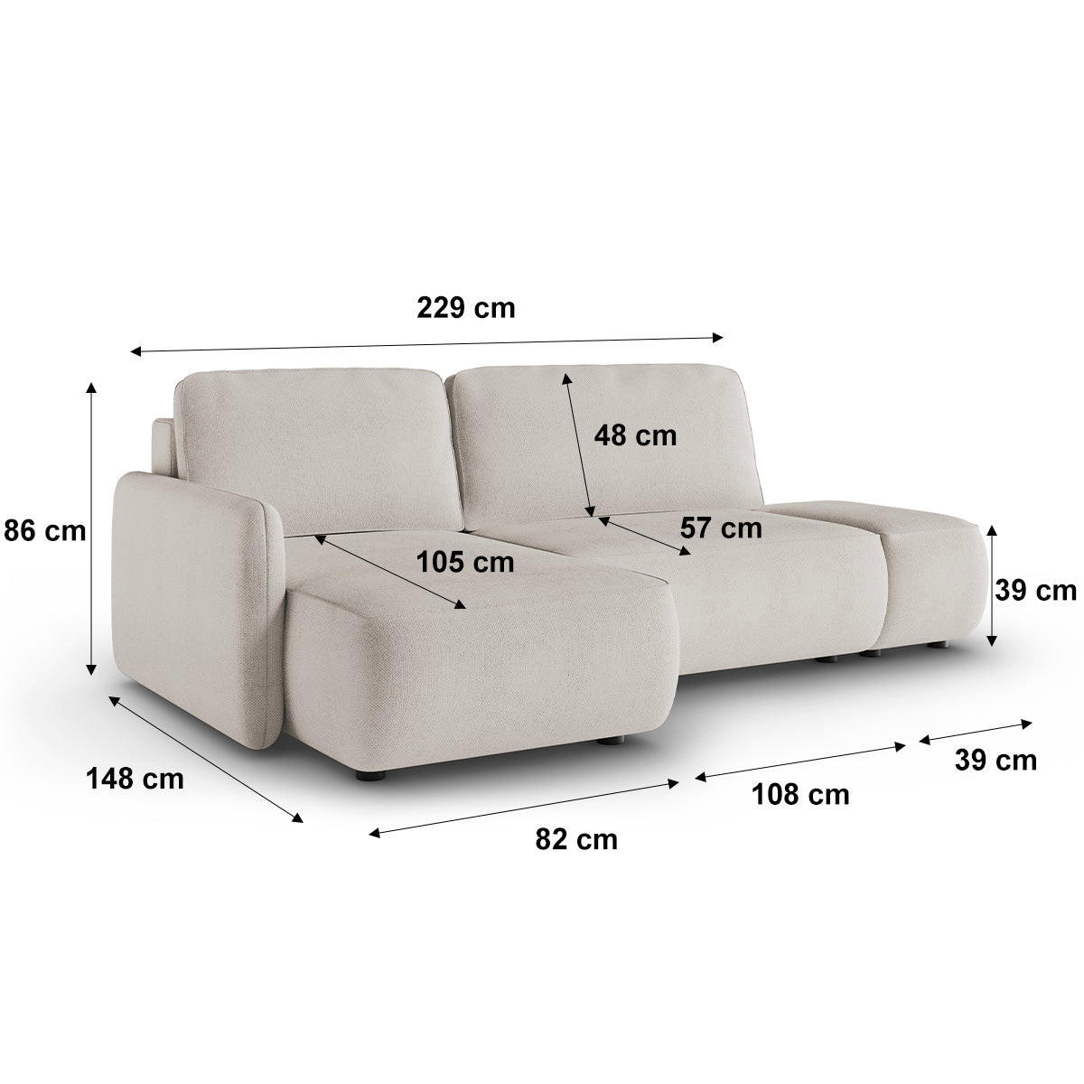 ECKSOFA Alessio 3 Sitzplätze Hellgrau - Grau, Holz (229/148cm) - Petits-meubles