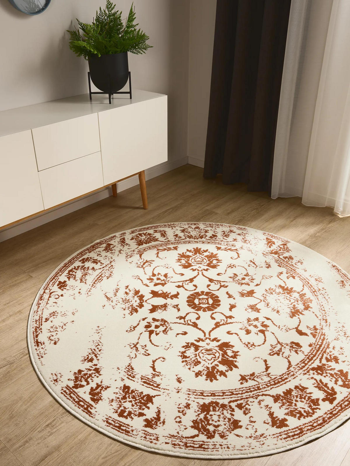 VINTAGE-TEPPICH Suki ø 160 cm rund - Creme/Orange, Kunststoff (160/160cm) - benuta