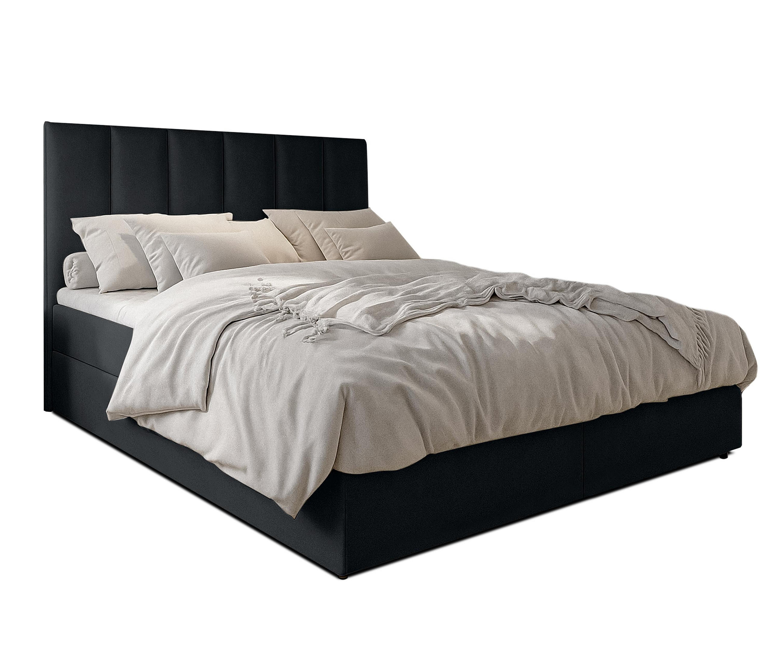 BOXBETT MEREA 180x200 cm mit Bettkasten und Matratze - Schwarz - Schwarz, Holz/Holzwerkstoff (180/200cm) - AX Living