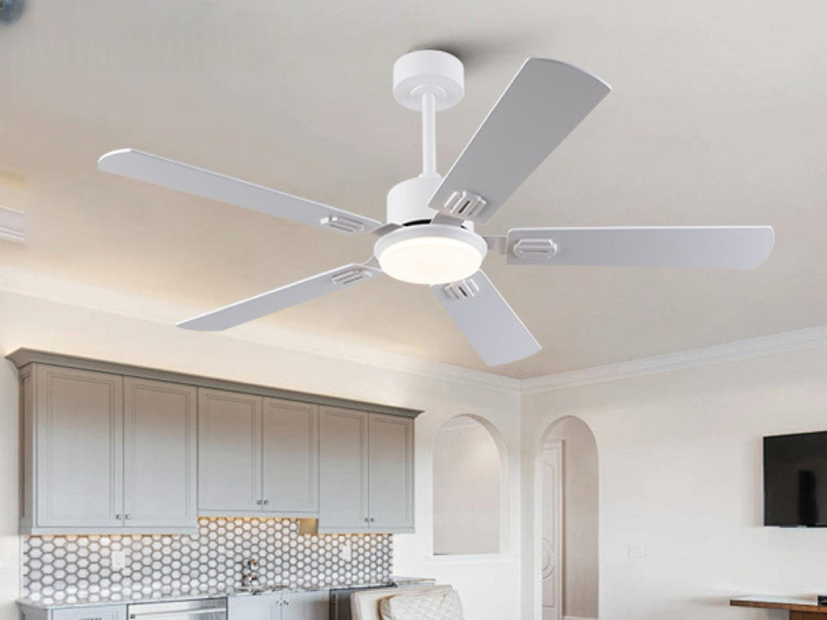 DECKENVENTILATOR 52Zoll LED Licht 5 Flügel Doppelfinish Weiß Holz - Weiß, Kunststoff (132/132/45cm) - CASIVA