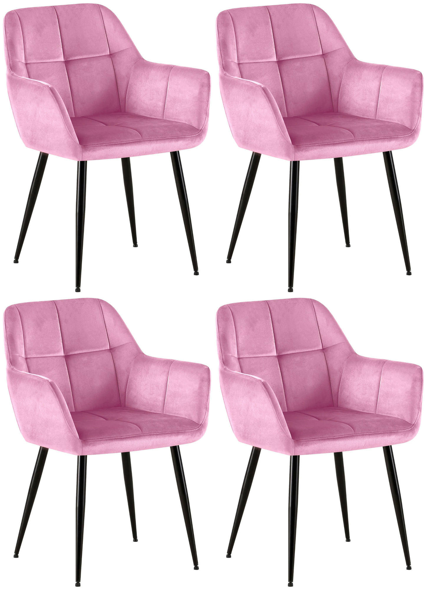 ARMLEHNENSTUHL 4er Set Samt Rosa - Schwarz/Rosa, Textil/Metall (56.5/84/61cm) - CLP