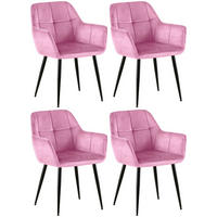 ARMLEHNENSTUHL 4er Set Samt Rosa - Schwarz/Rosa, Textil/Metall (56.5/84/61cm) - CLP