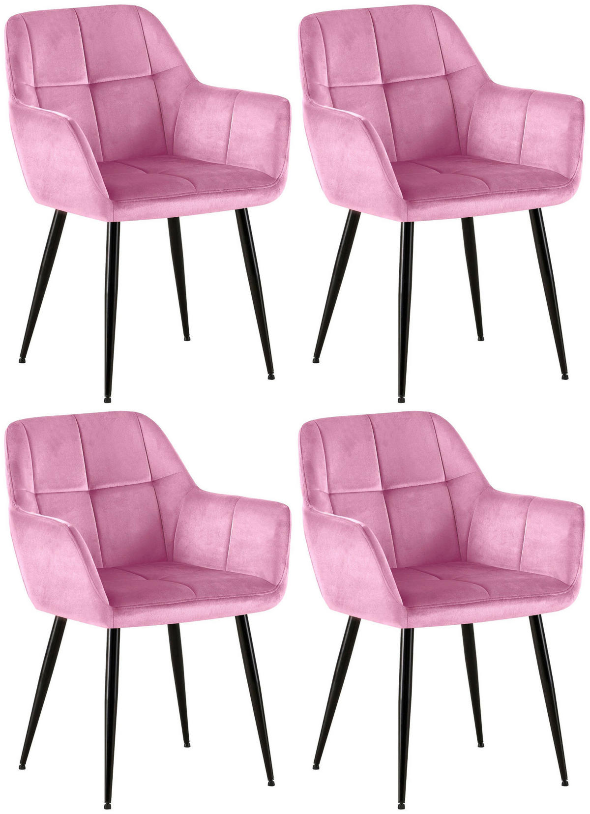 ARMLEHNENSTUHL 4er Set Samt Rosa - Schwarz/Rosa, Textil/Metall (56.5/84/61cm) - CLP