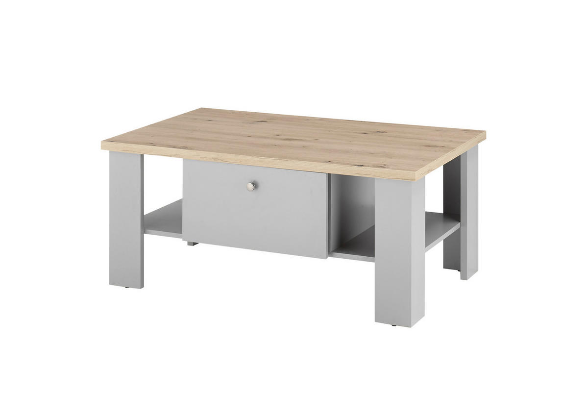 COUCHTISCH C14 Light Gray & Artisan Eiche 107/46/67 cm Landhaus - Grau, Holzwerkstoff (67/107/46cm) - Livojo