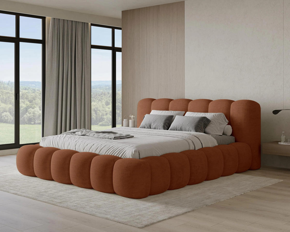 POLSTERBETT Stone 180x200 cm mit Bettkasten, Lattenrost und Kopfteil - Holzrahmen, Cord Orange - Orange, Holz (180/200cm) - Chilly
