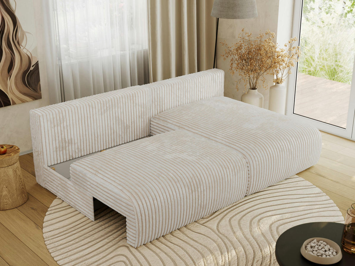 ECKSCHLAFSOFA VIVO L Creme Cord - rechts - Creme/Schwarz, Kunststoff/Textil (150/223cm) - MKS