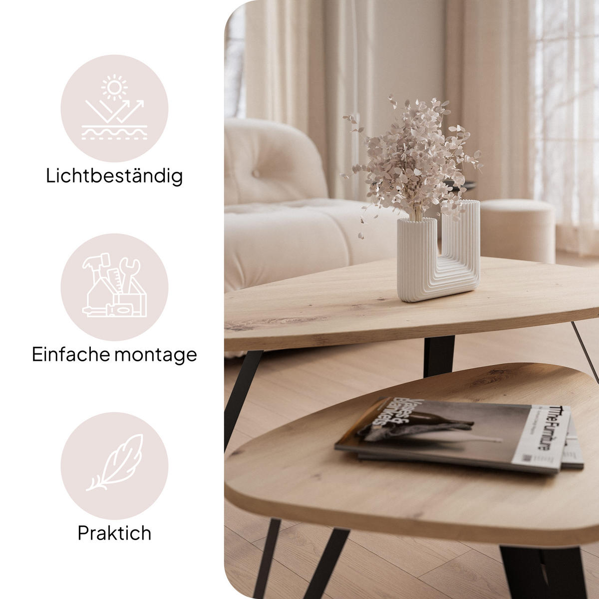 SATZTISCH NOA Stahlgestell, Freiform, Schwarz / Artisan-Eiche - Schwarz/Eiche Artisan, Holzwerkstoff (94/60/42cm) - Idohome