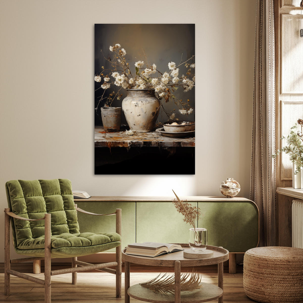 POSTER Stilleben - Blumen - Blumenstrauß - Vase - Wein 80x120 cm - Schwarz, Papier (80/120/0.1cm) - MuchoWow