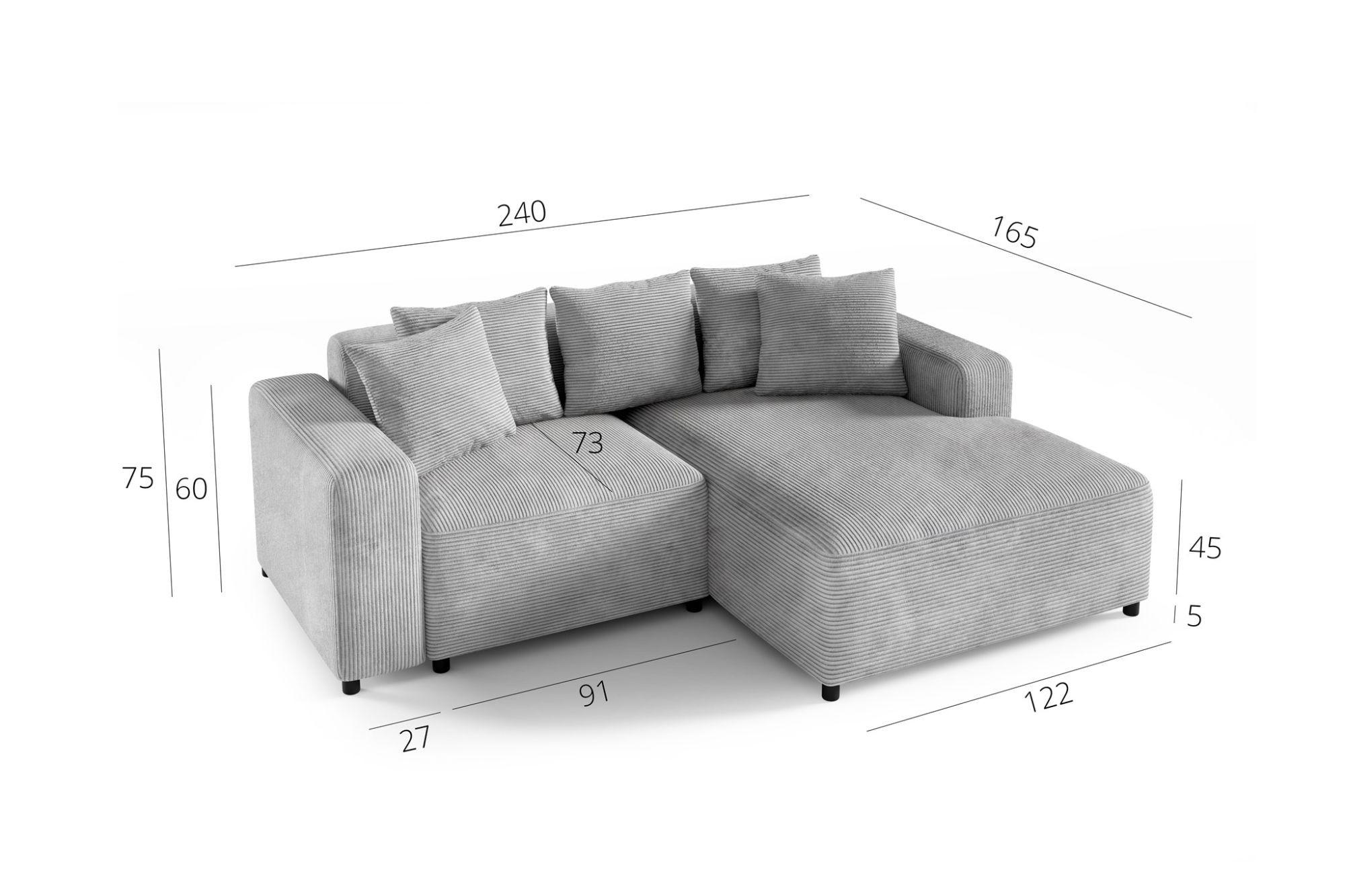 Thumbnail - Fun Möbel Ecksofa, Beige, Textil, Ottomane rechts, 240x165 cm, Wohnzimmer, Sofas & Couches, Wohnlandschaften, Ecksofas