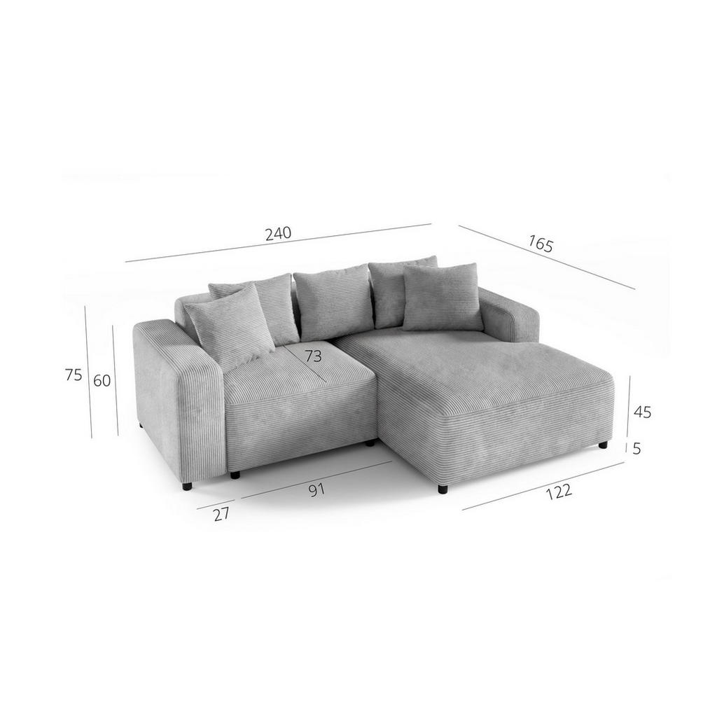 Thumbnail - Fun Möbel Ecksofa, Dunkelgrau, Textil, Ottomane rechts, 240x165 cm, Wohnzimmer, Sofas & Couches, Wohnlandschaften, Eckso...