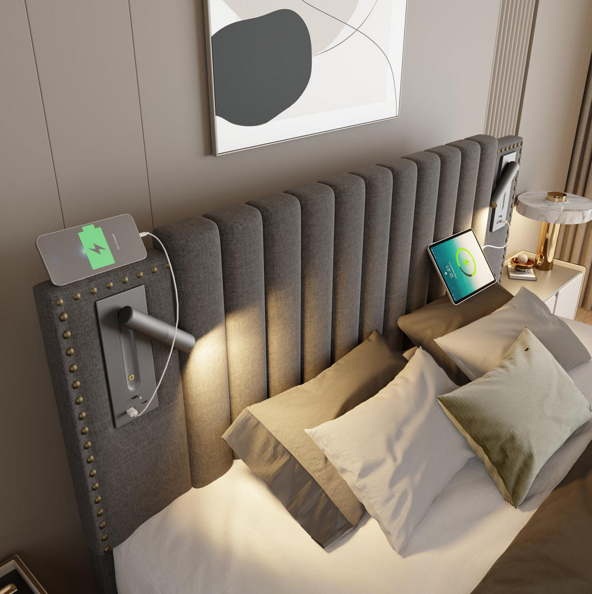 POLSTERBETT 160/200 cm Grau aus Baumwolle mit Bettkasten - Grau, Textil (160/200cm) - OKMYHOME