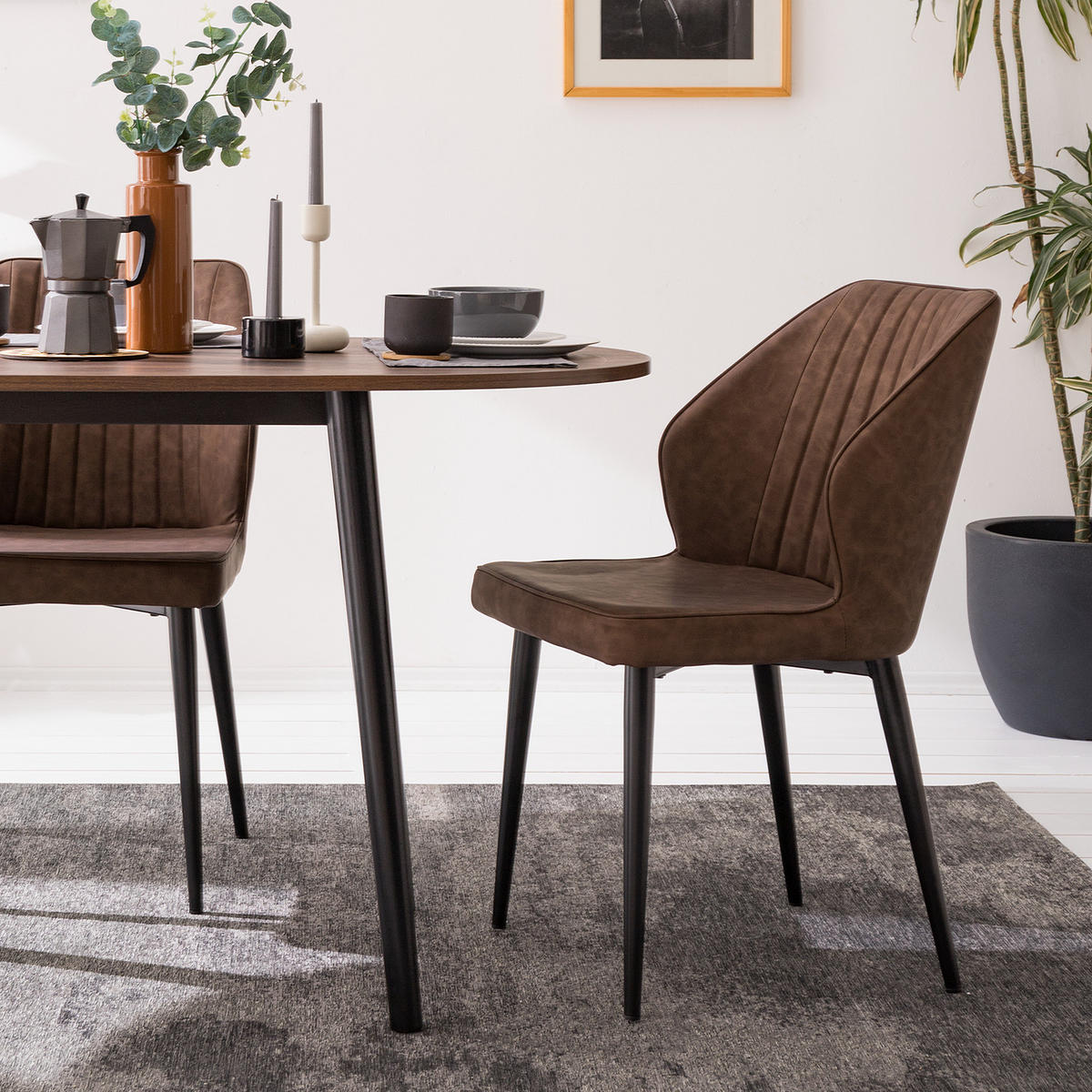 ESSZIMMERSTUHL - 2er-Set - Kunstleder / Stahl - Braun, Kunststoff/Metall (49/84/61cm) - home24