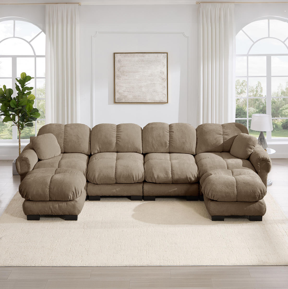 SOFA U-Form mit Steckverbindungen 4-tlg. Chenille Braun - Braun, Holz (149/90/330.1cm) - Meubliv