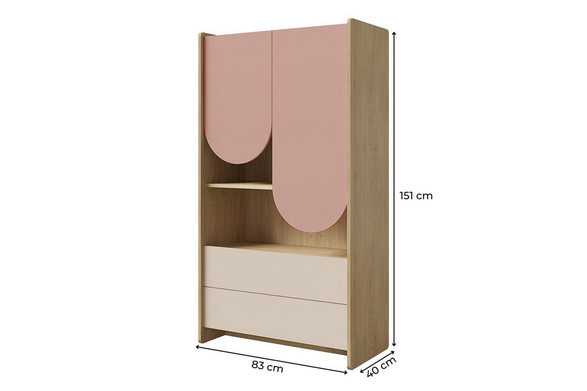 KINDERREGAL LEXO 06 83/151/40 cm in Eiche Cremona/Macadamia/Puderrosa - Eichefarben/Beige, Holzwerkstoff (83/151/40cm) - Deine Möbel 24