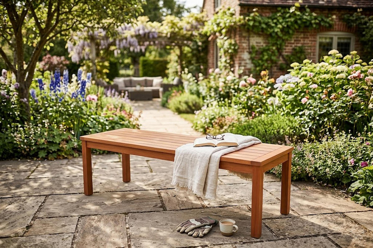 HOCKERBANK Solano 120 cm - 2-Sitzer - Eukalyptus - Braun, Holz (120/45/40cm) - TPFGarden