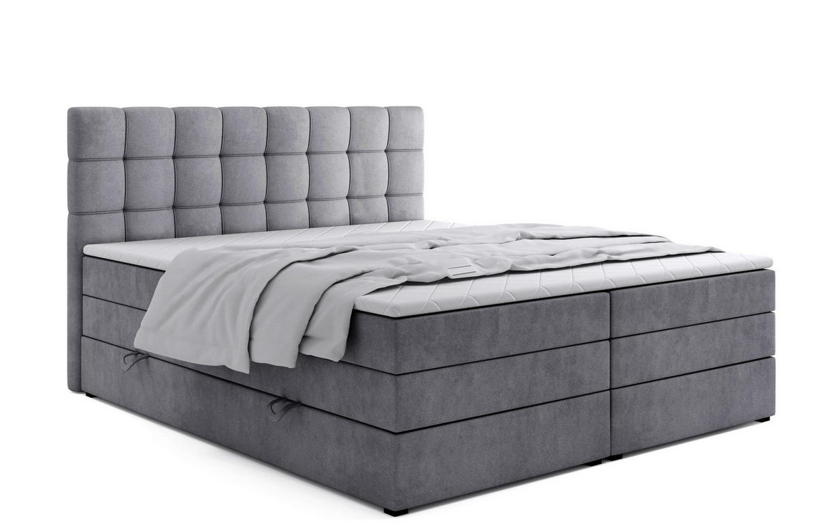 BOXSPRINGBETT Igella King Dunkelgrau 200x200 cm mit Matrazen H3 & Topper - Dunkelgrau, Holz (200/200cm) - Labett
