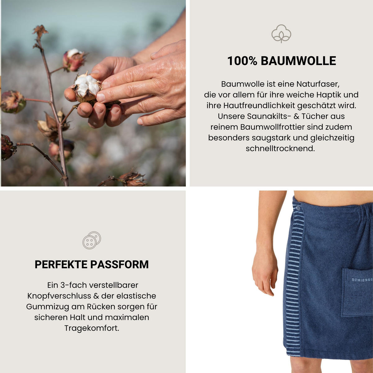SAUNAKILT Rom Herren - 46-54 - Dunkelblau - Dunkelblau, Textil (55/150cm) - SCHIESSER