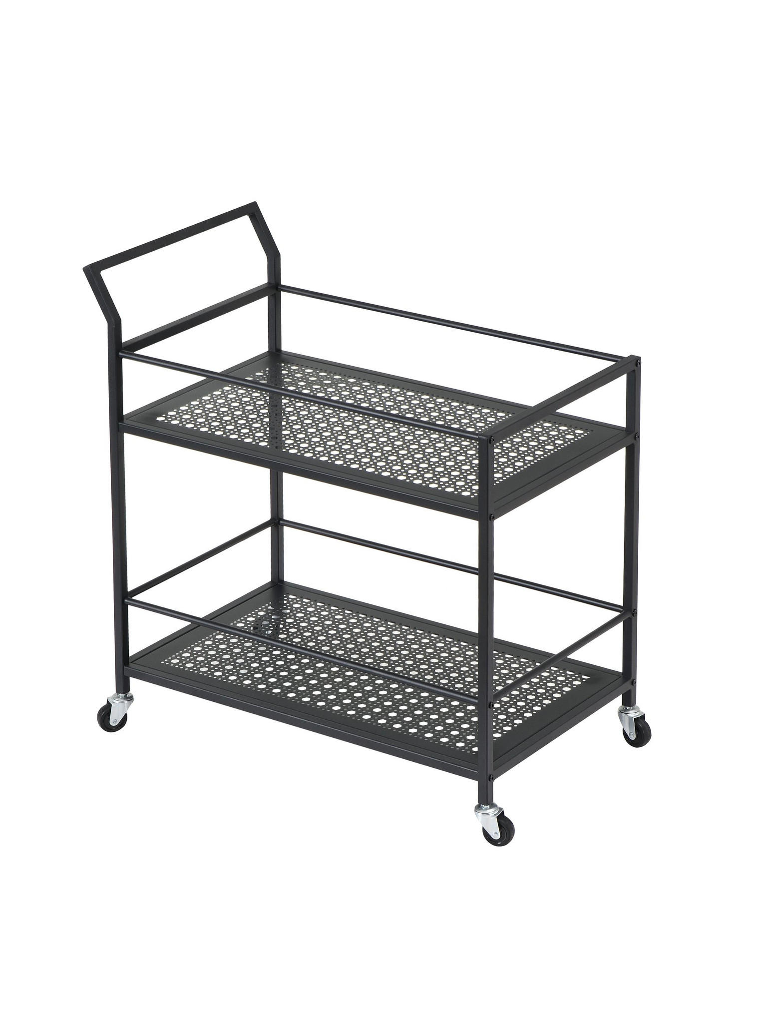 SERVIERWAGEN ALCUDIA, Eisen, mit Ablagen, mit Gitterstruktur, Schwarz, 79 x 45 x 83 cm - Schwarz, Metall (79/83/45cm) - KADIMA DESIGN